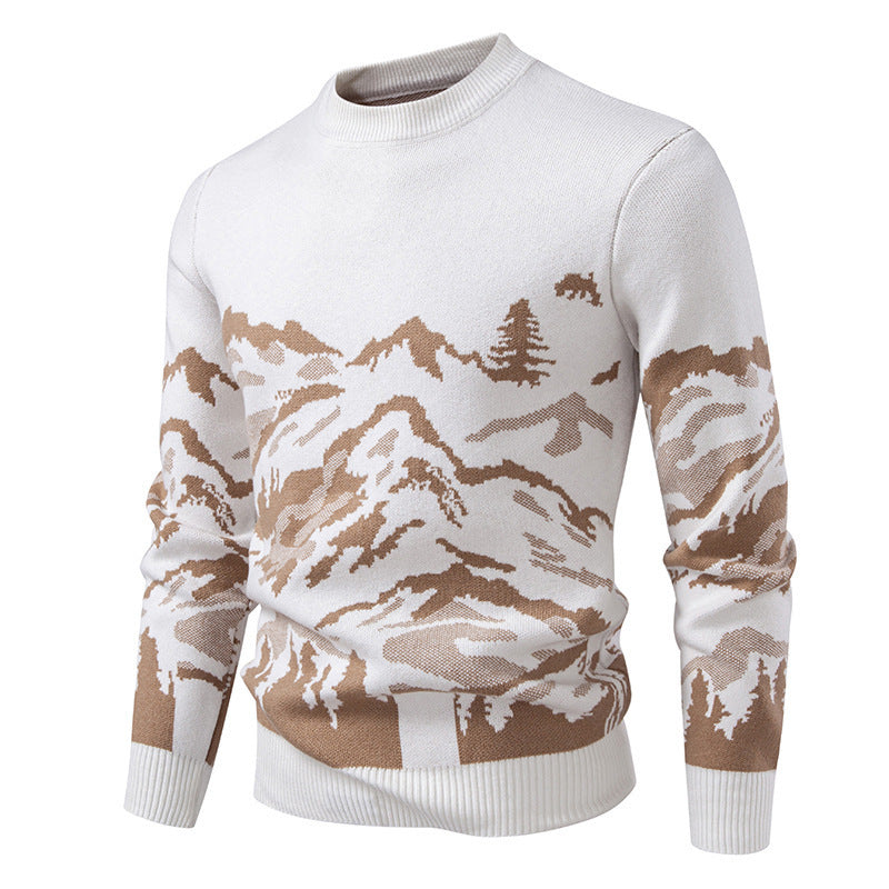Mens Mountain Motif Knit Sweater With High Collar By Street Wave For Outdoor Lovers Cozy Breathable Warm