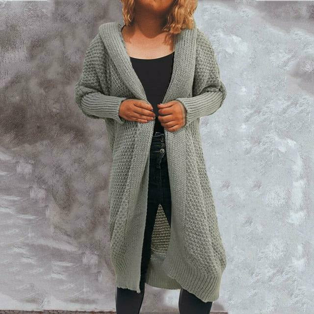 Street-Wave Solid Knit Cardigan For Women With Shawl Collar Batwing Sleeves Cozy Winter Essential
