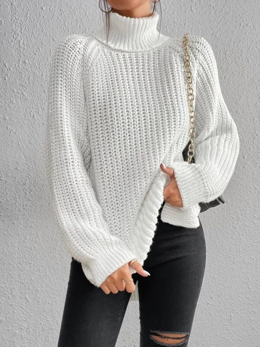 Street Wave Turtleneck Knit Sweater For Women Flattering Fit Cozy Chunky Knit Top