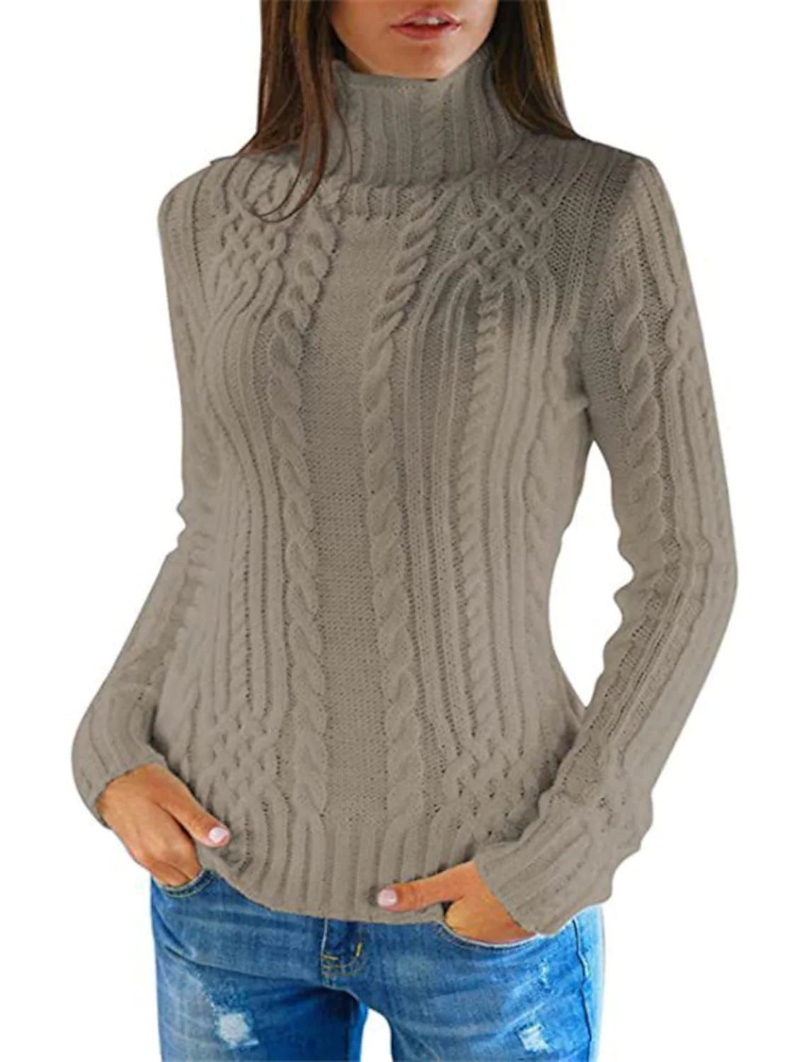 Streetwave Womens Cable Knit Turtleneck Sweater With Cozy Fit And Timeless Style