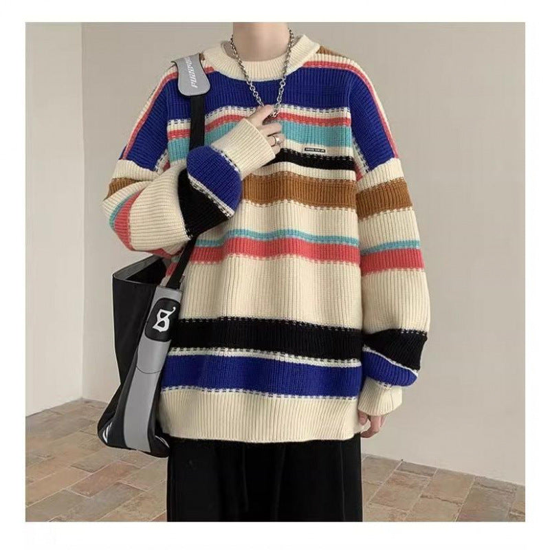Street-wave Women Oversized Striped Knit Pullover For Casual Comfort And Everyday Style
