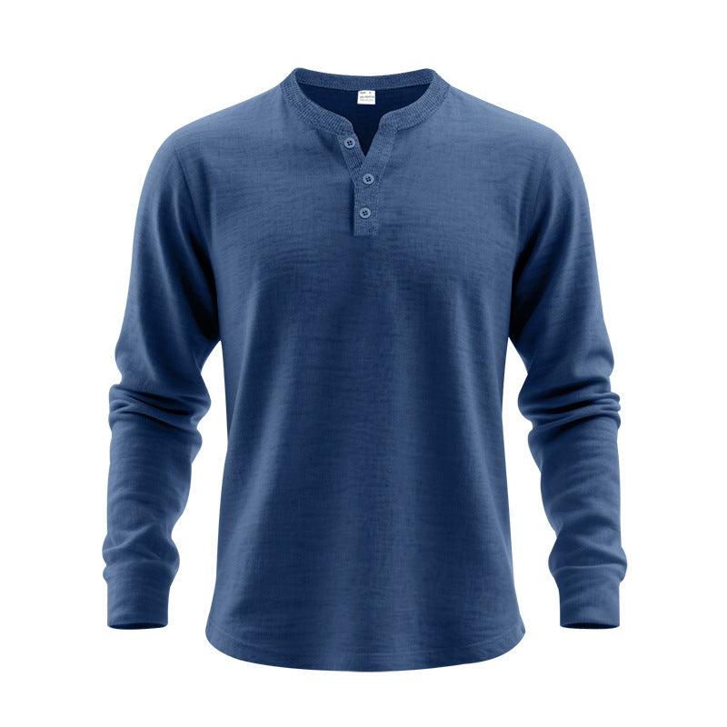 Street-Wave Men's Long Sleeve Henley Shirt in Soft Cotton Blend for Everyday Comfort and Style