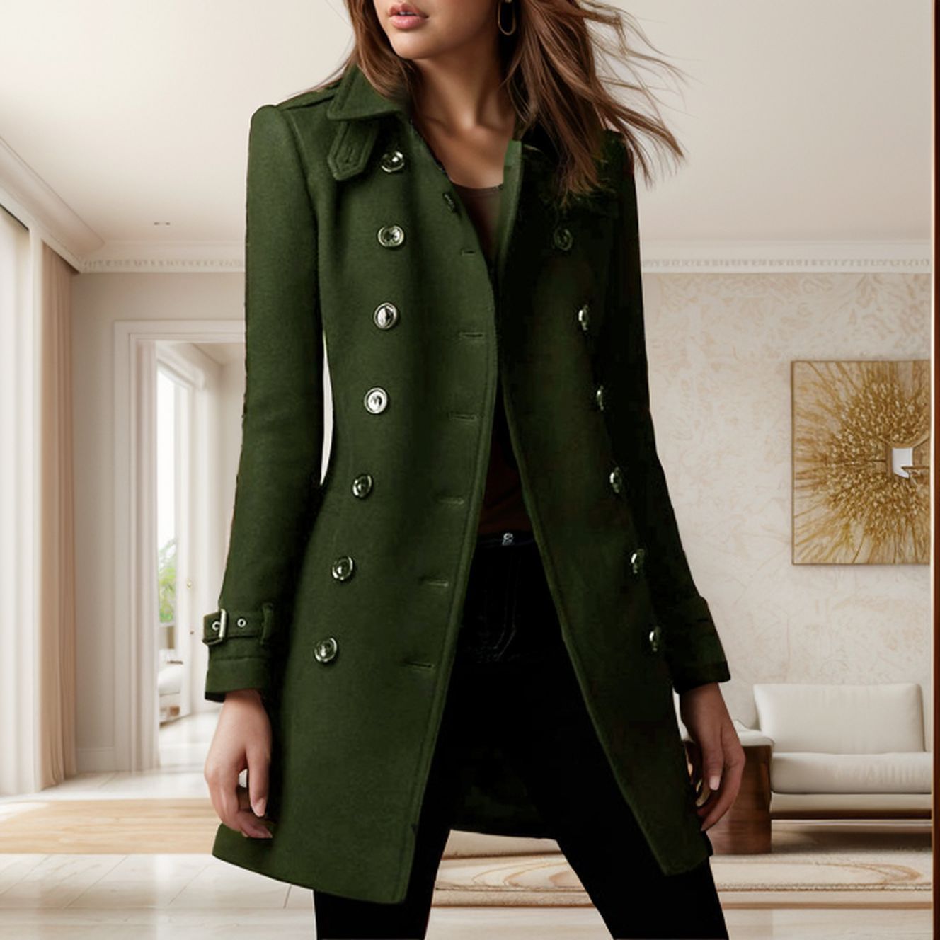 Streetwave Womens Trench Coat With Double Button Front And Weighted Collar For Timeless Elegance