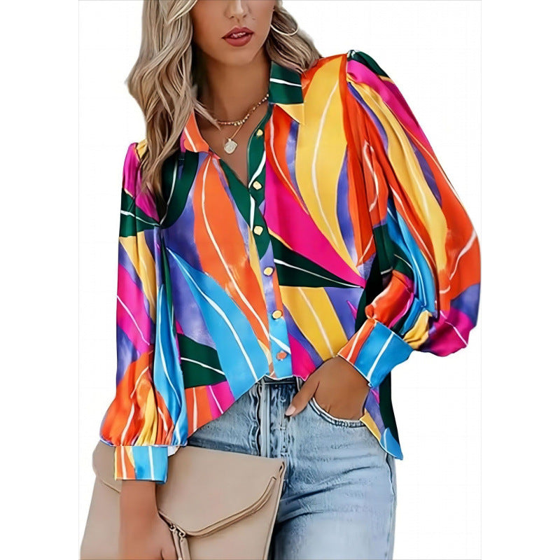 Street Wave Womens Bold Colorful Blouse With Structured Sleeves For Summer Style Enthusiasts