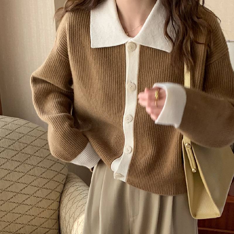 Plus Size Cardigan With Contrasting Collar And Button Detail For Women Streetwave Elegant Comfort