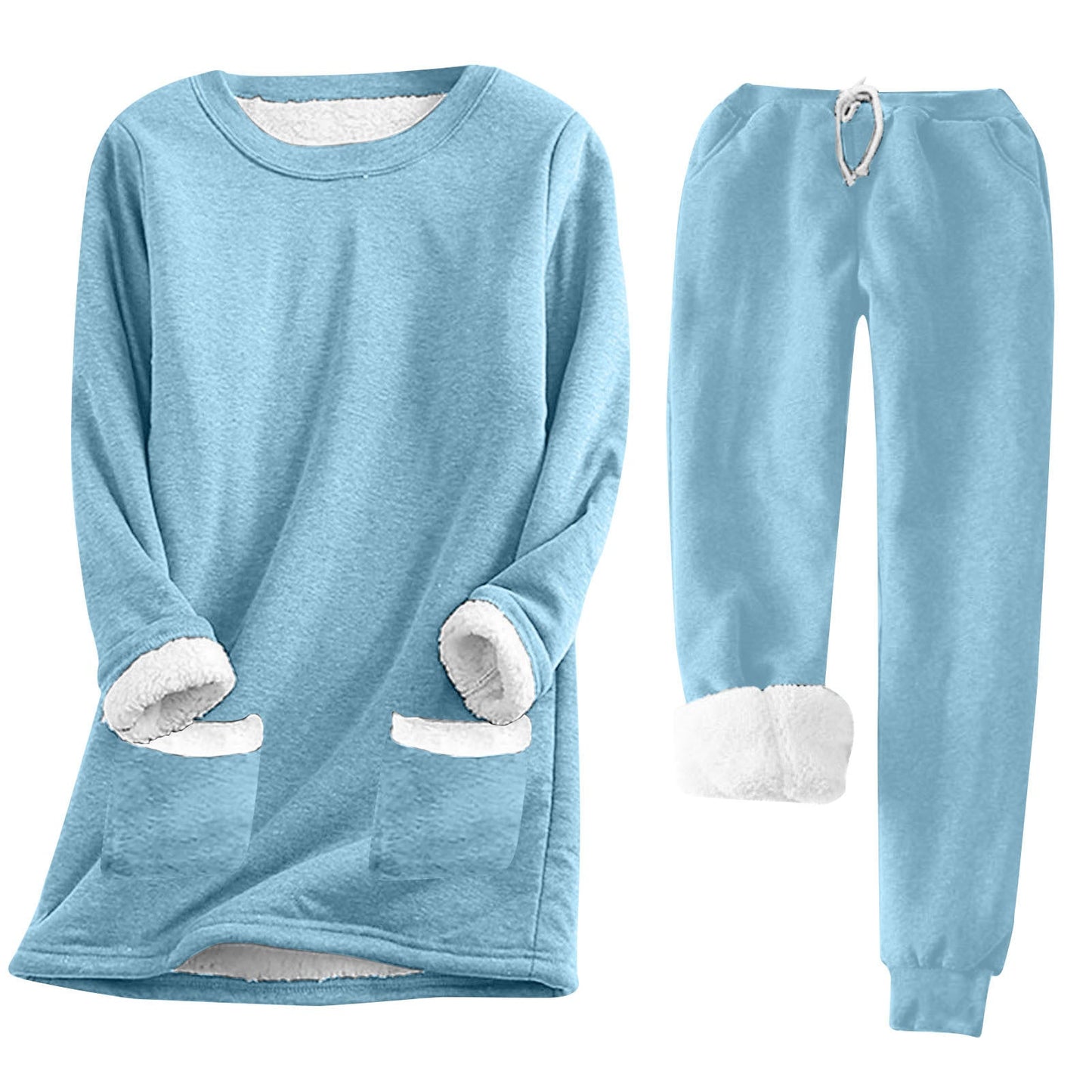 Street-wave Women's Cozy Fleece Lounge Set With Warm Inside Fleece Lining And Pockets