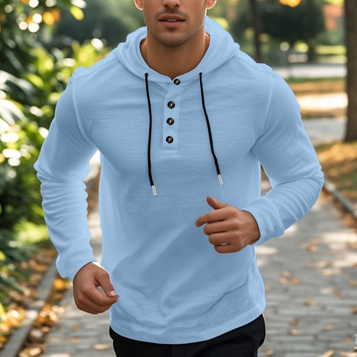 Street Wave Mens Button Placket Hoodie With Functional Pockets For Active Wear All Day Comfort