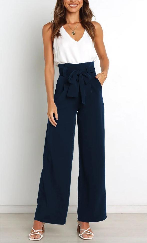 Street-Wave Women Wide-Leg Pants With Decorative Belt, Elegant Comfort for Office