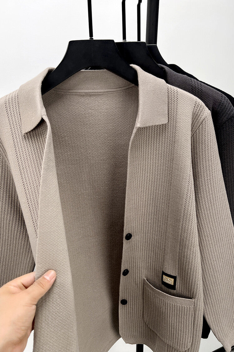 Street-wave Men's High Collar Knit Cardigan With Cozy Cotton Blend For Everyday Style