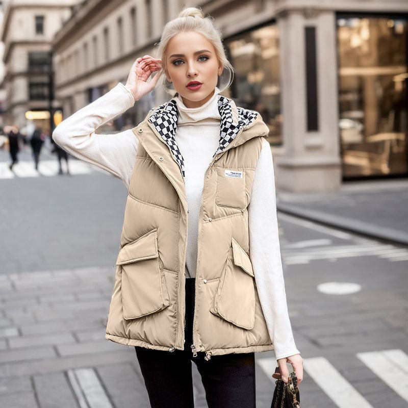 Street-wave Women's Quilted Winter Vest With Adjustable Hood And Functional Pockets For City Chic