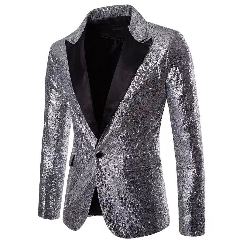 Street Wave Mens Shimmering Sequin Blazer With Satin Lapels For Parties Weddings