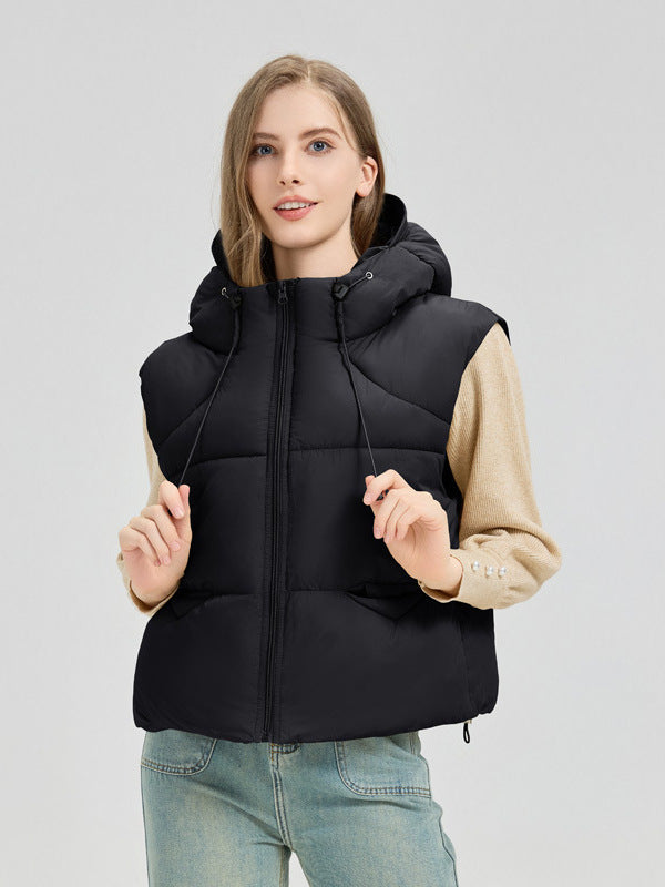 Street-Wave Women's Quilted Vest With Removable Hood For All-Season Warmth And Side Pockets