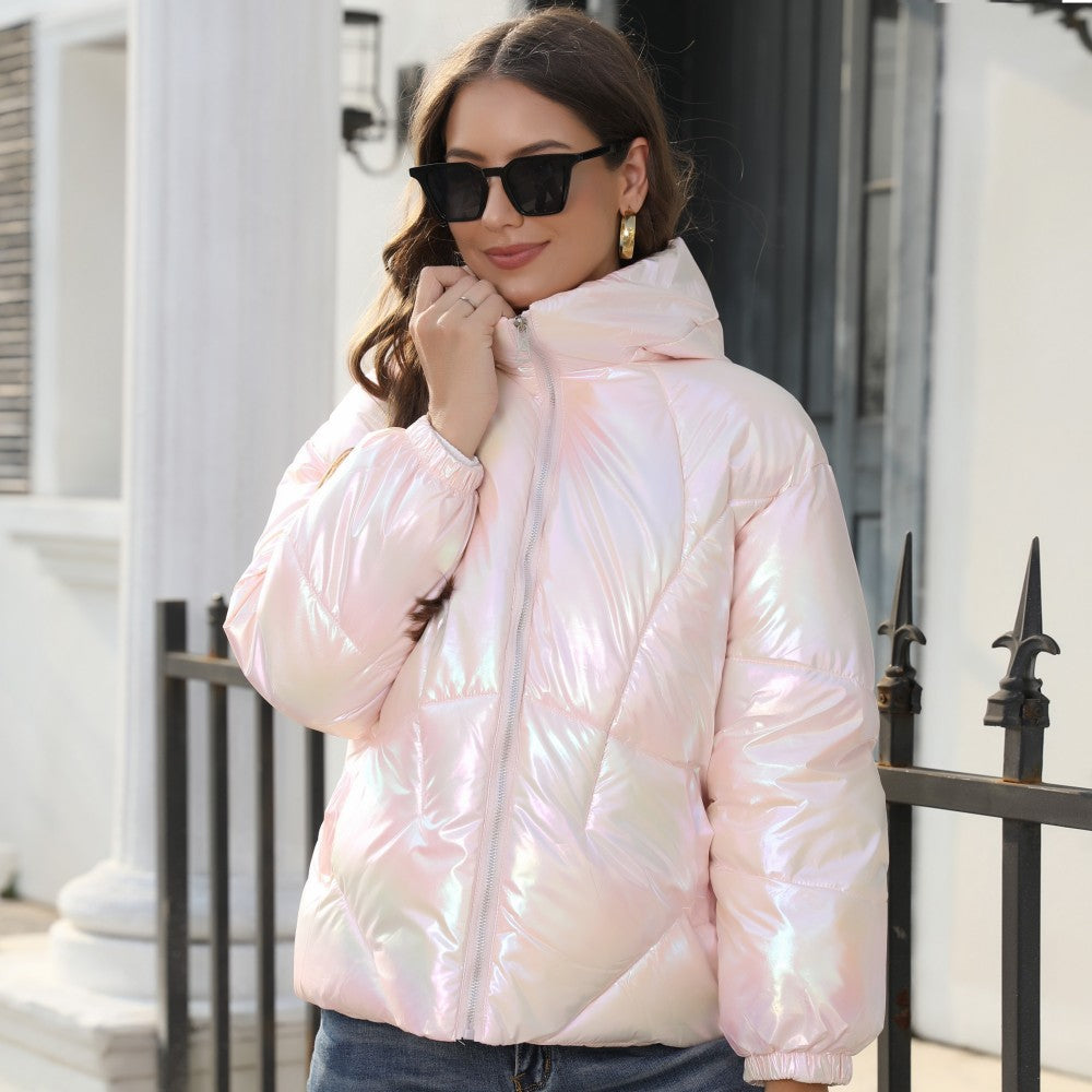 Street-wave Women's Glossy Puffer Jacket With Warmth And Chic Shine For Modern City
