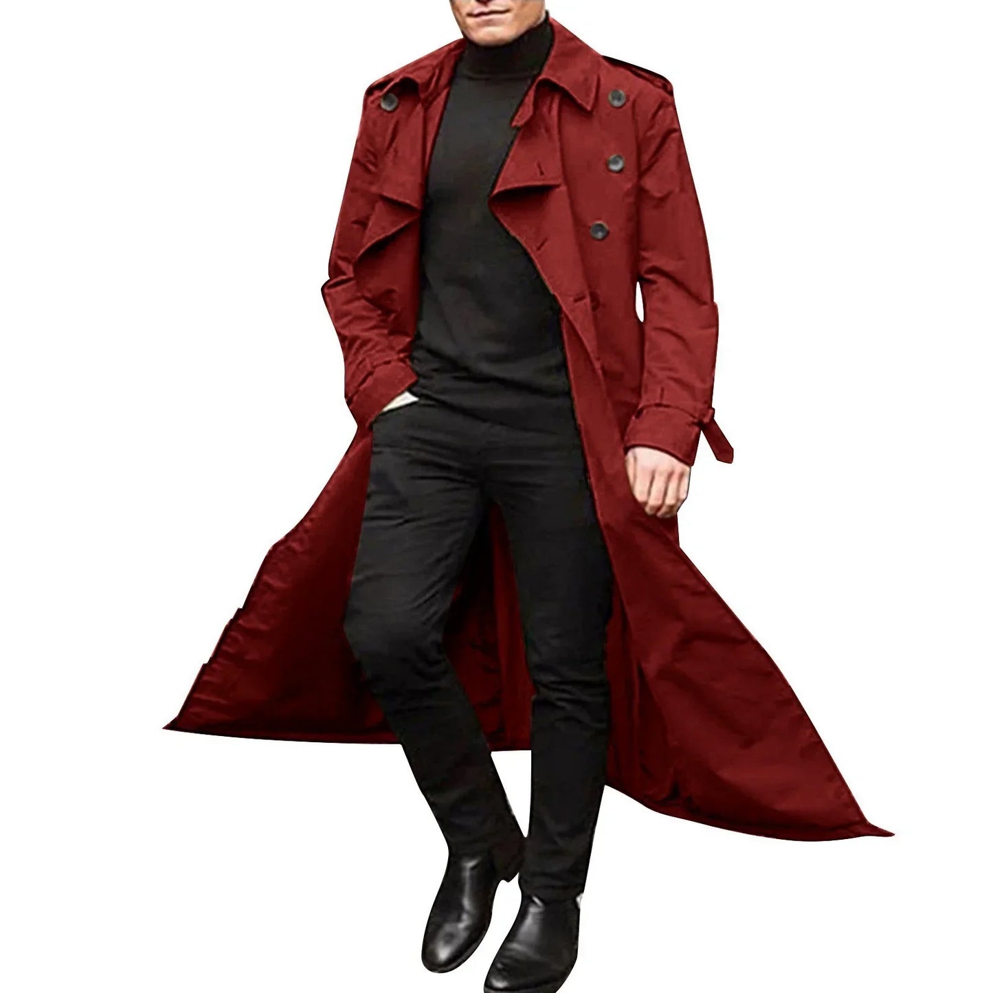 Mens Trench Coat Tailored Fit Double Breasted Notched Lapels Full Length Coat For Men Style