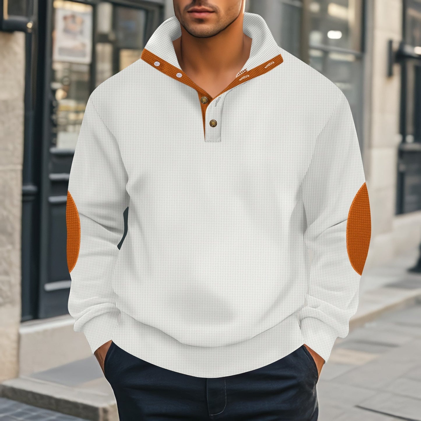 Street Wave Men Henley Pullover With Textured Knit And Contrast Accents For Everyday Casual Wear