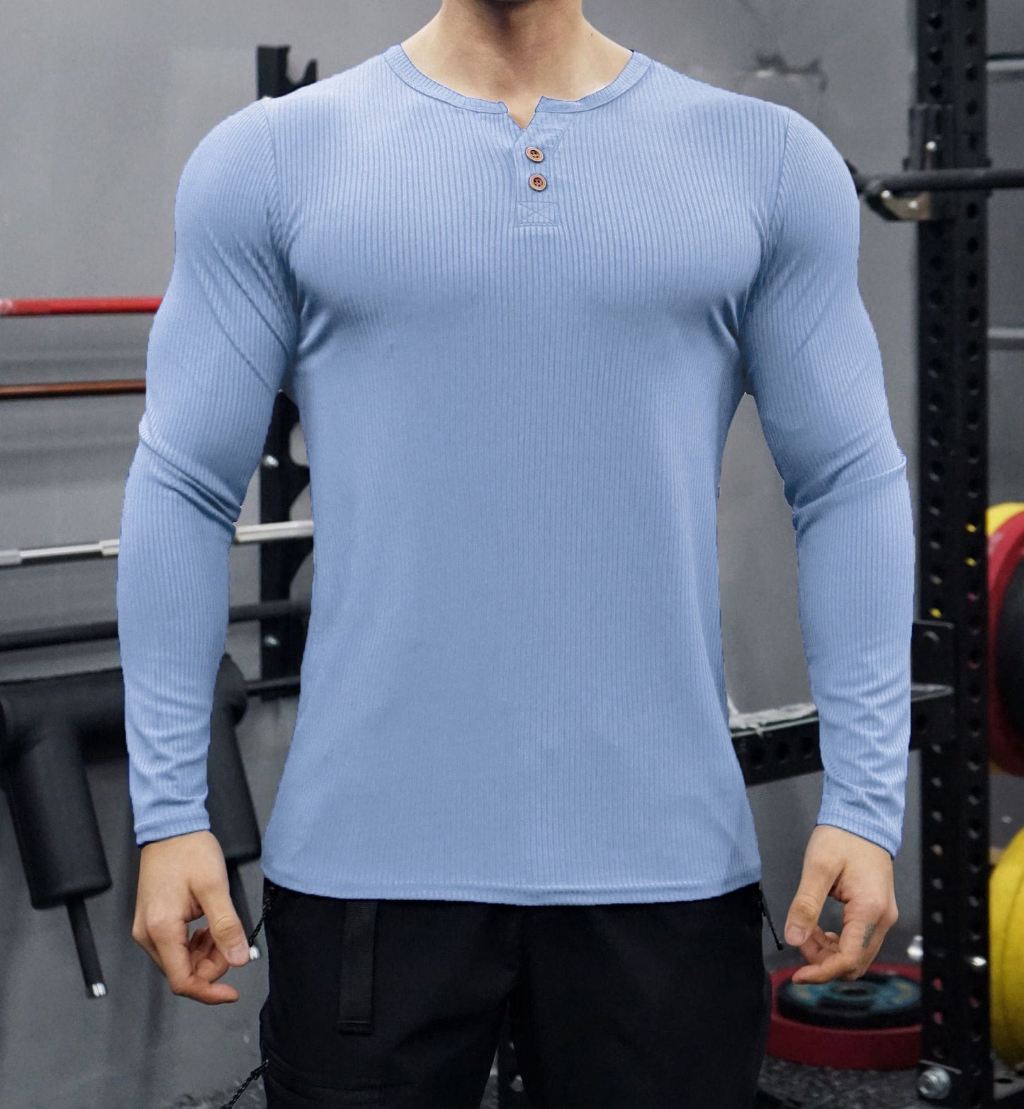 Street-Wave Mens Long Sleeve Shirt With Textured Knit Design And Button Placket For Everyday Comfort