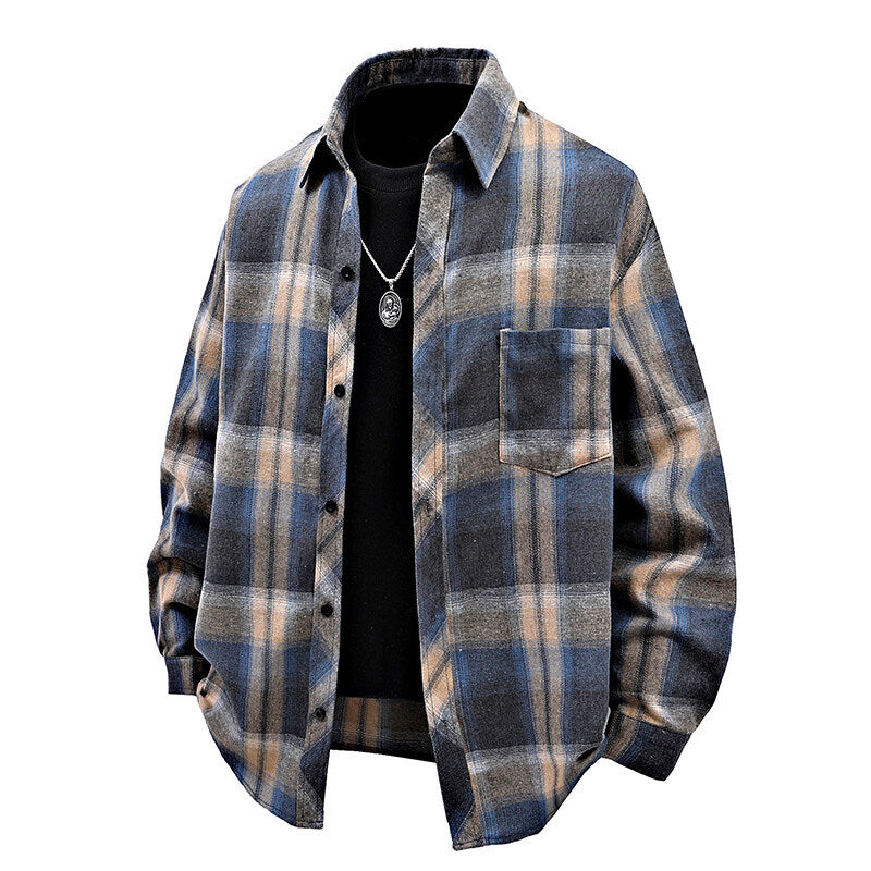 Mens Flannel Shirt With Plaid Pattern And Chest Pocket Street Wave Warm Cozy For Men