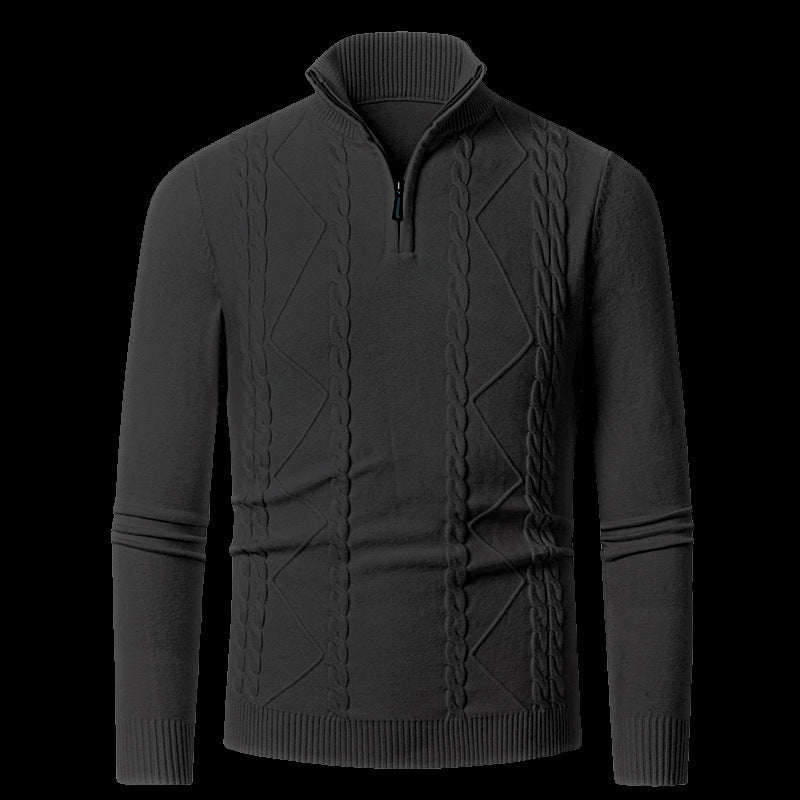 Mens Zip Front Knit Pullover With Cable Pattern By Street Wave Modern Lightweight Winter Sweater For Men