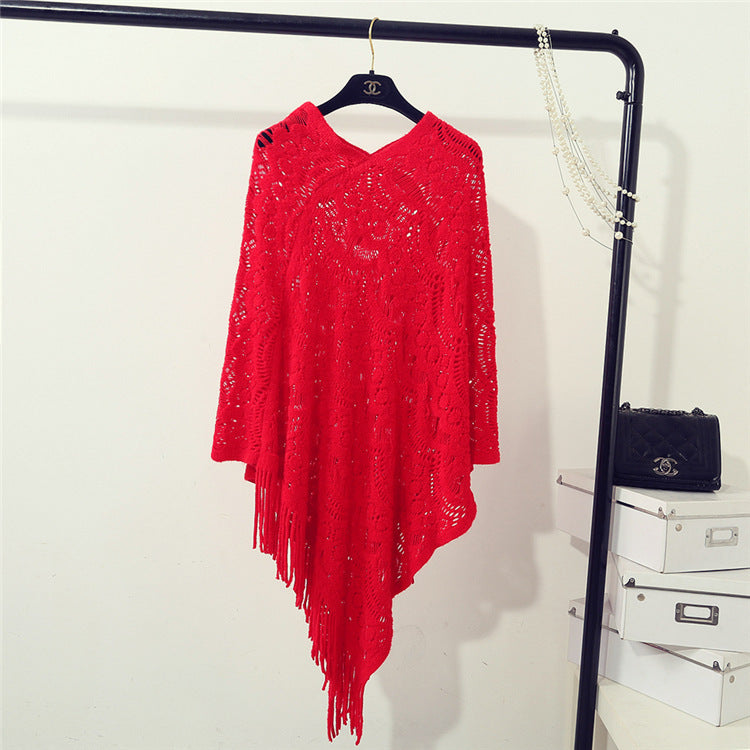 Street Wave Elegant Crochet Poncho For Women With Decorative Lace Pattern Lightweight Cozy Wrap