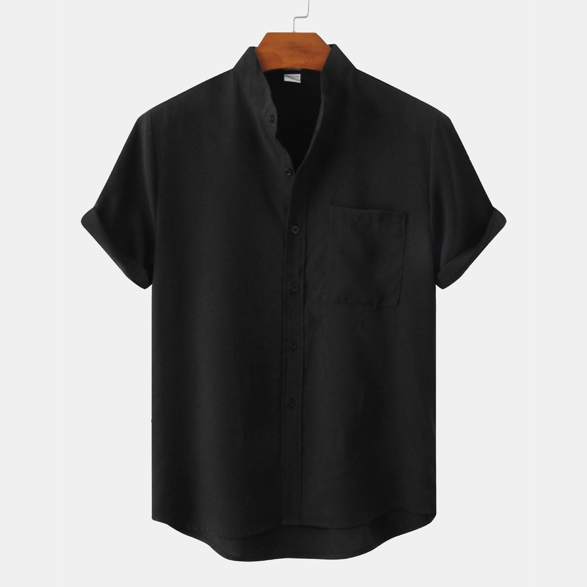 Street-Wave Men's Short Sleeve Shirt With Modern Stand Collar And Chest Pocket For Smart Casual Wear