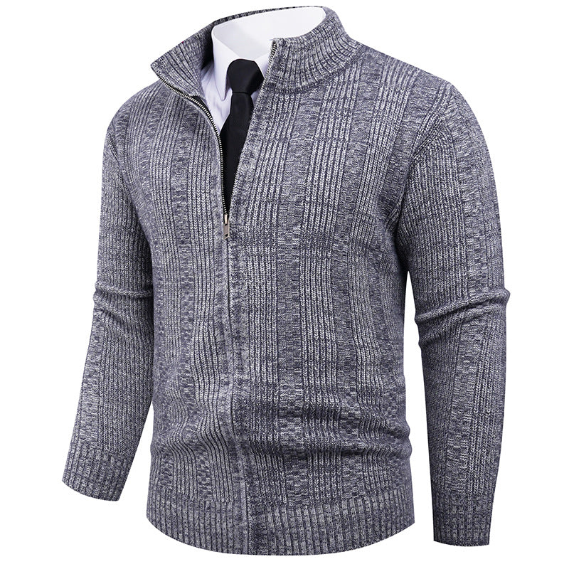 Street-wave Men's Knit Zip Sweater With Stand Collar For Smart Casual Comfort And Versatility