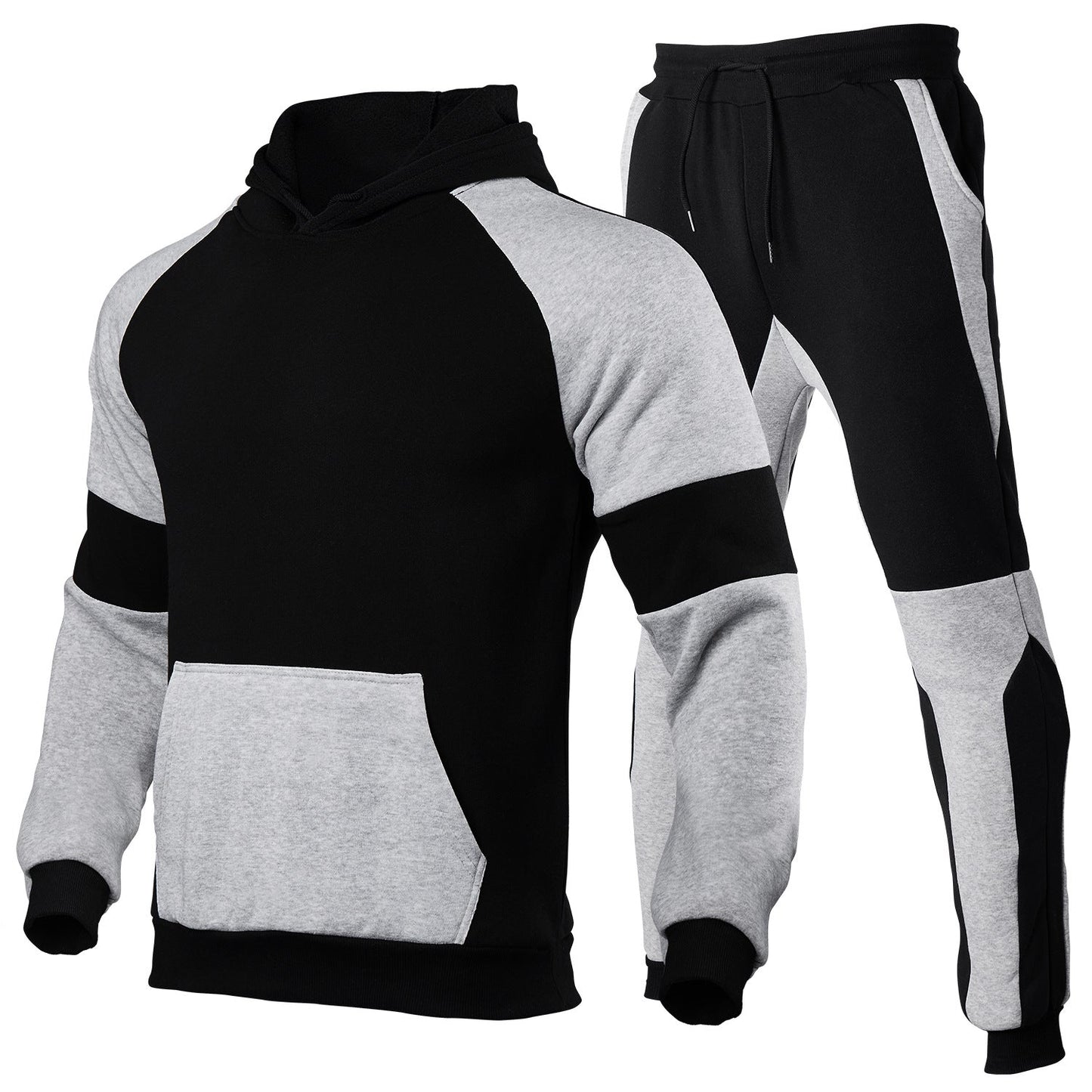 Street-Wave Mens Two Piece Hoodie And Jogger Set In Cotton Blend With Contrast Stitching Relaxed Fit
