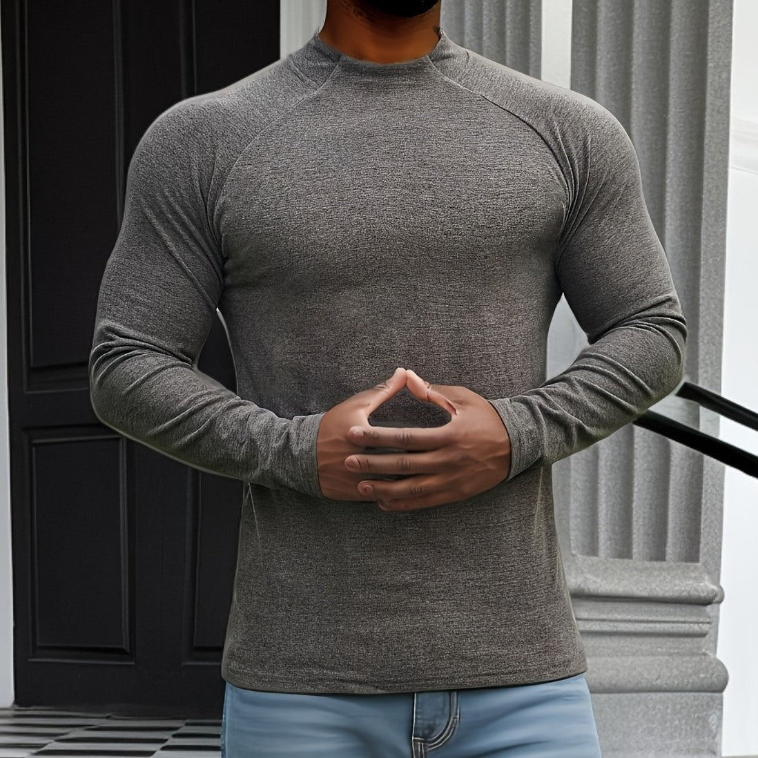 Men's Long Sleeve T Shirt Slim Fit Soft Stretch Cotton Raglan Sleeves Crew Neck Modern Comfort Wear