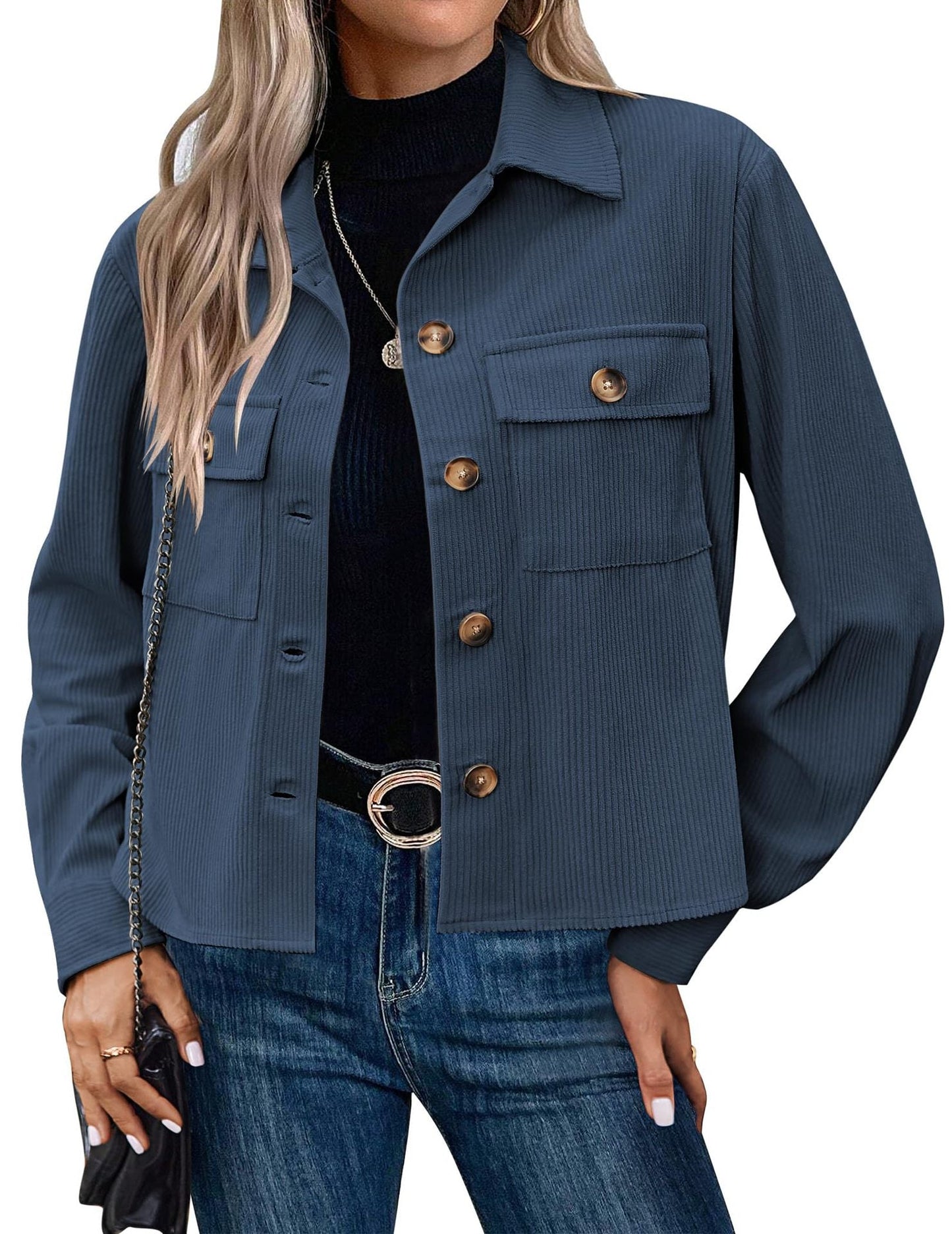 Street-wave Women's Utility Jacket with Durable Corduroy and Multi Pocket Design for Everyday Style
