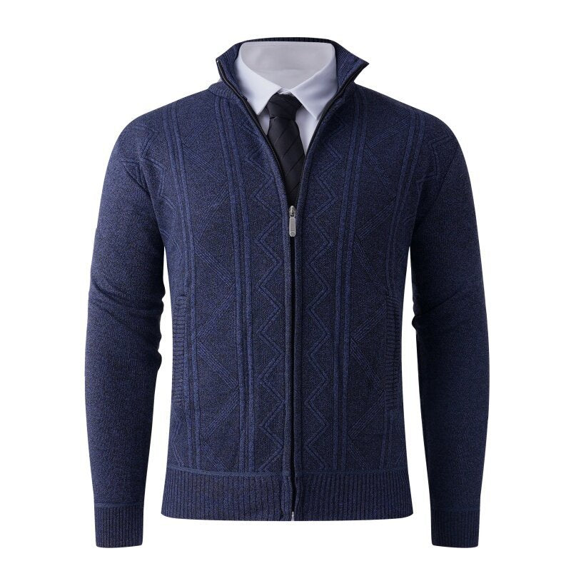 Street-Wave Men's Knit Cardigan With Modern Zip Closure And Elegant Geometric Pattern For Everyday Wear