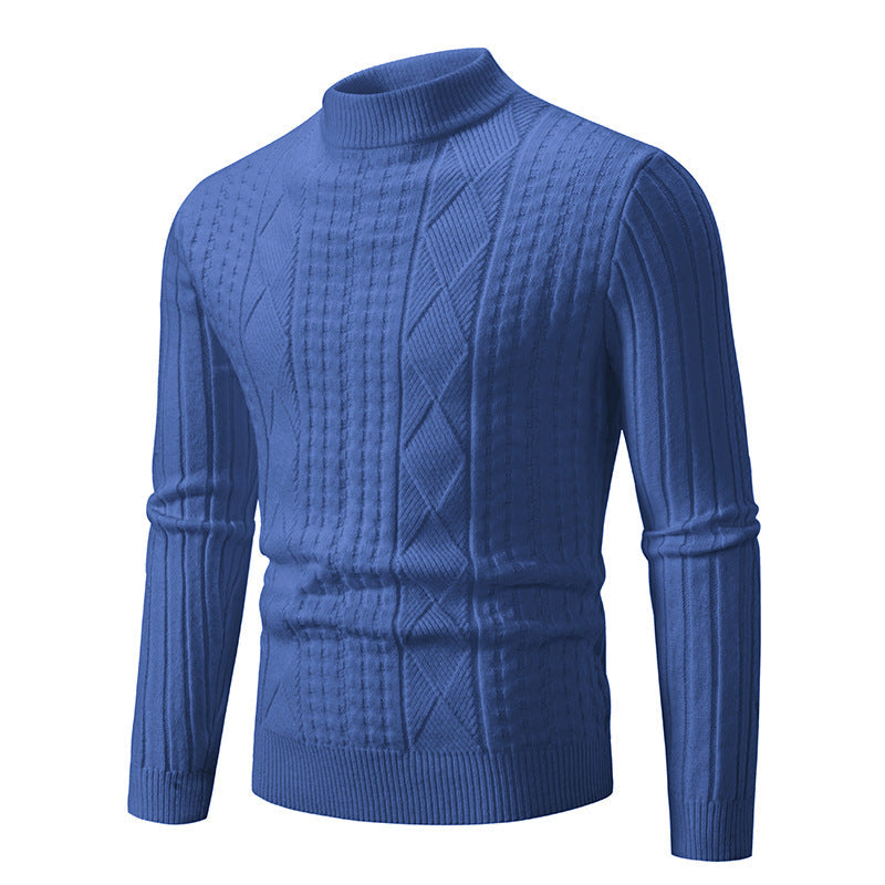 Street Wave Mens Chunky Knit Sweater With Modern Cable Pattern And High Collar Breathable Wool