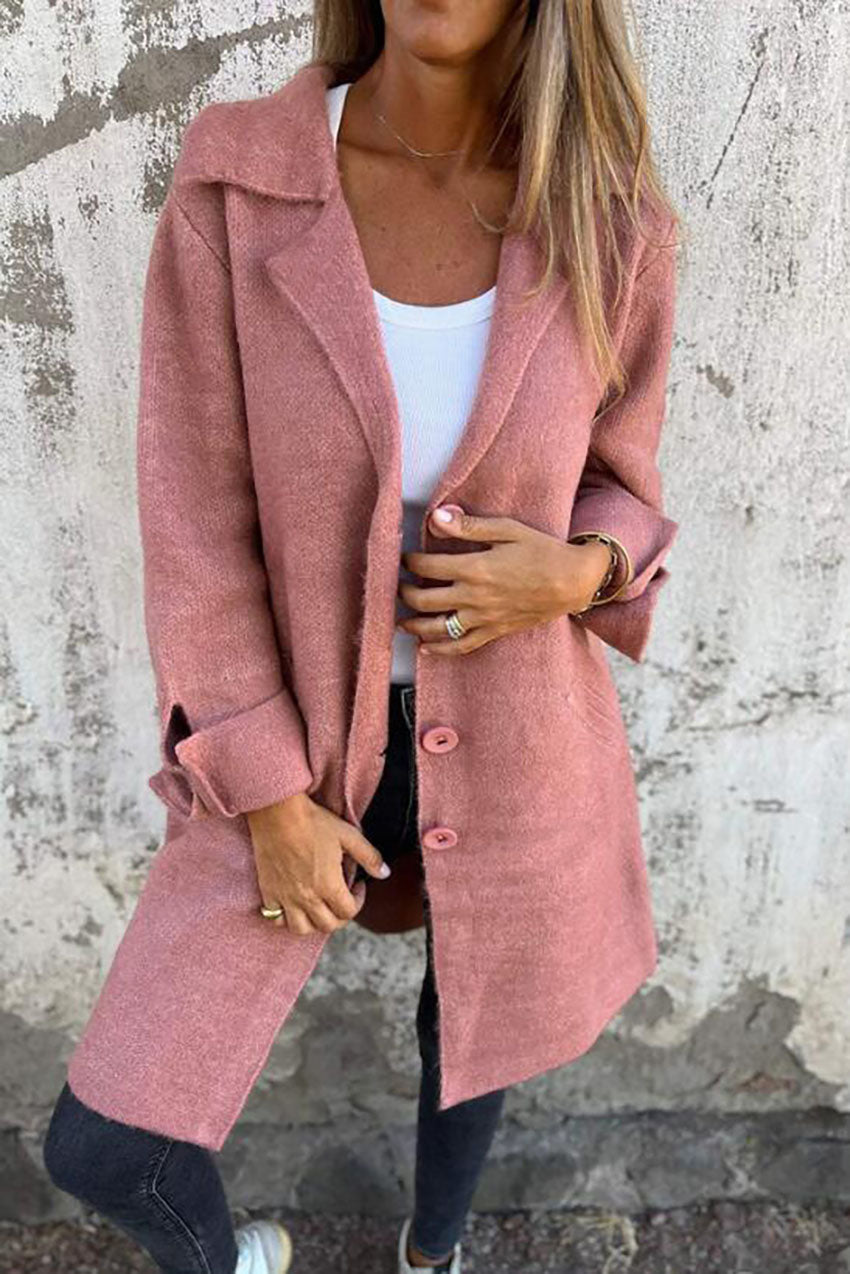 Street-Wave Women's Mid-Length Single-Breasted Wool Coat With Lapels And Pockets For Everyday Streetwear