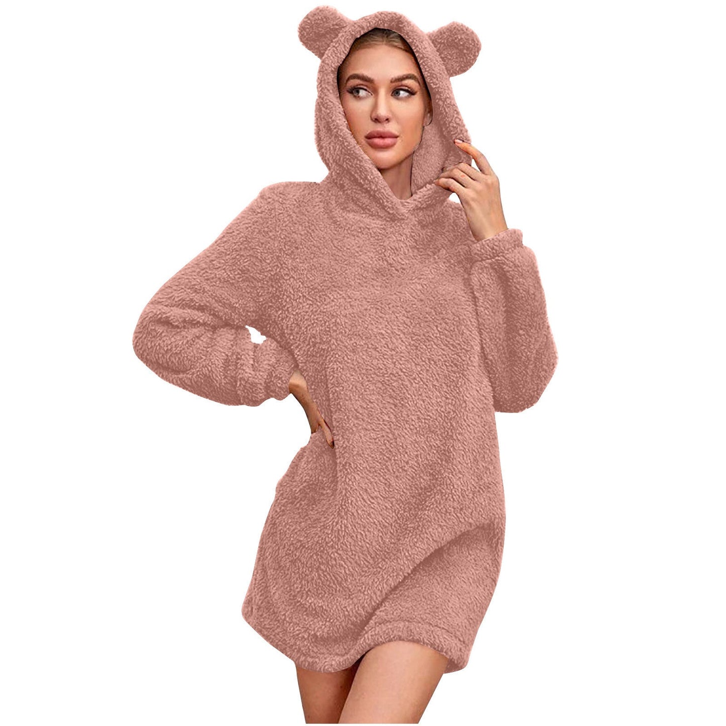 Street Wave Bear Ear Hoodie Women Plush Cozy Warmth With Ultra Soft Plush Fleece Inside For All Day Comfort