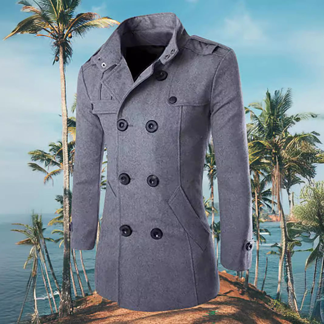 Street-Wave Men's Elegant Double-Breasted Coat With Modern Accents For Urban Wear