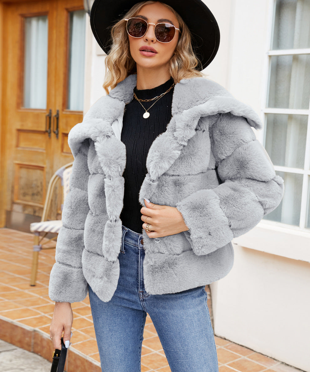 Street-wave Women's Fleece Puff Jacket With Hood For Cozy Warmth And Modern Style