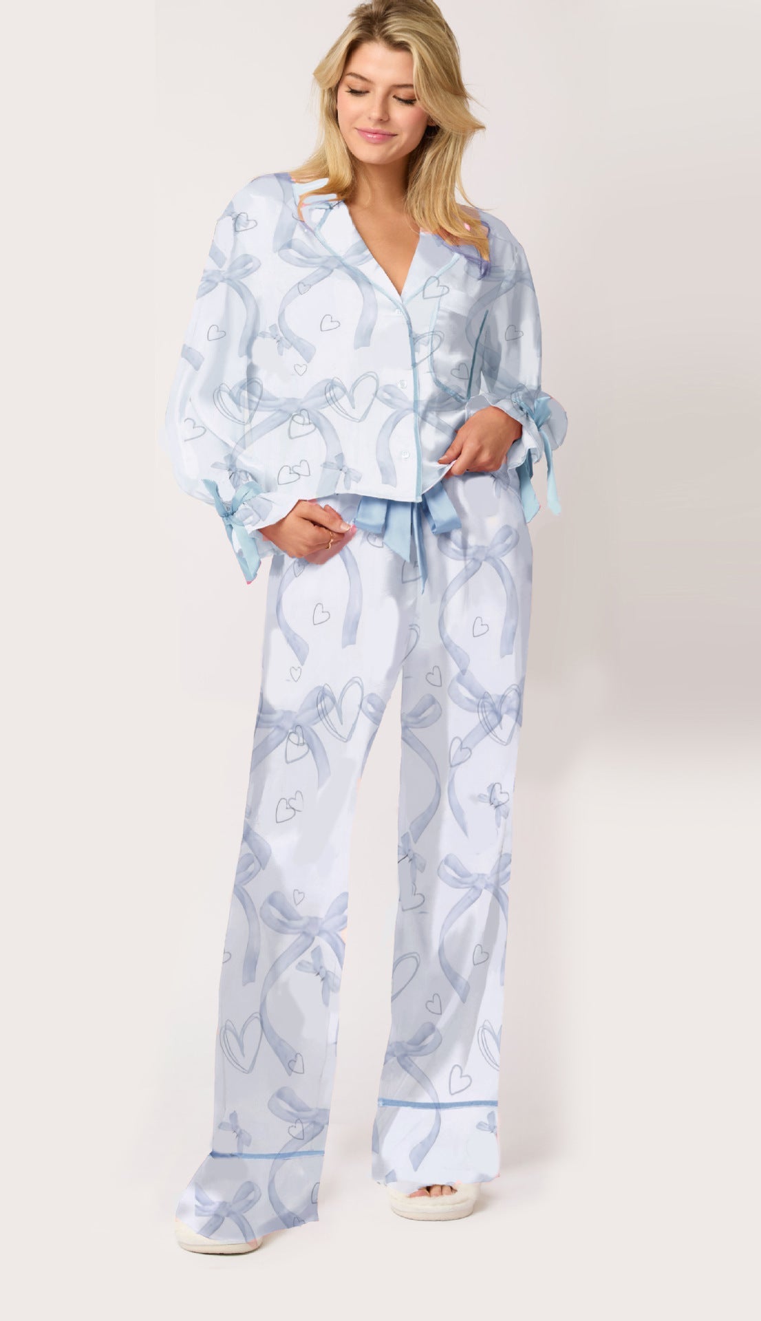 Streetwave Women's Satin Pajama Set With Bow Motifs For Luxurious Comfort And Cozy Nights