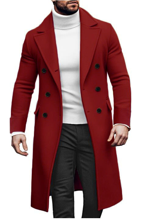 Street-wave Men's Double-Breasted Overcoat With Wide Lapel And Practical Pockets, Elegant Style