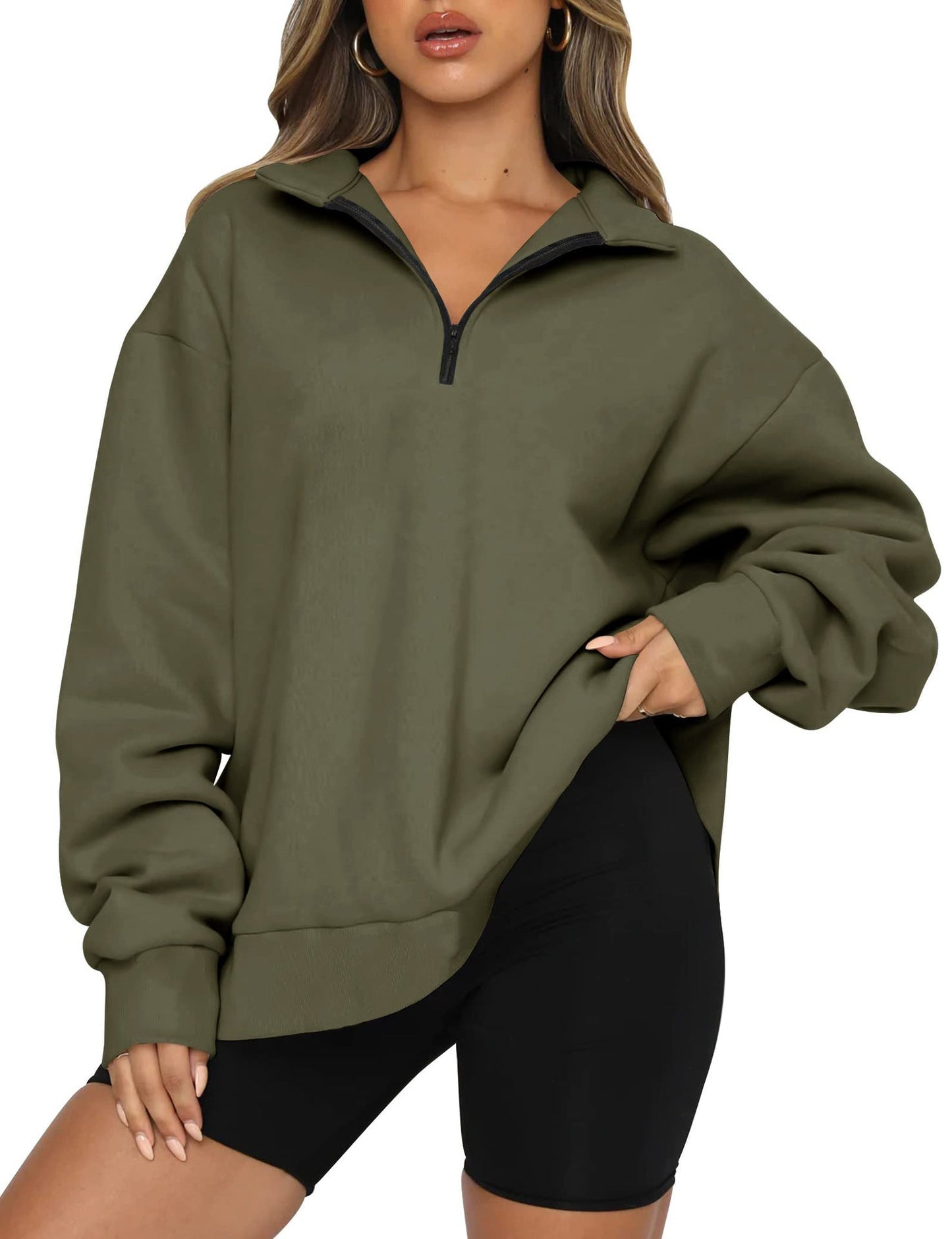 Streetwave Womens Oversized Zip Sweatshirt With Short Front Zip Cozy Casual Fit Everyday