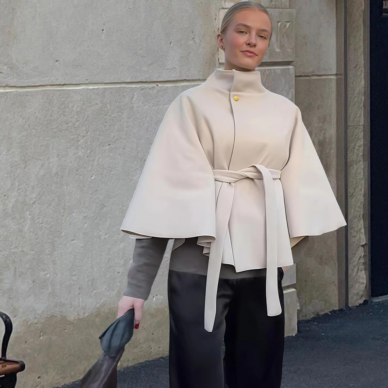 Street-Wave Women Cape Jacket Elegant Versatile Belted Cape Coat For Chic Sophistication