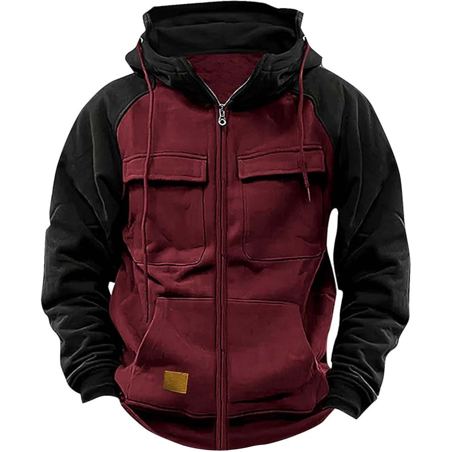 Mens Hooded Jacket With Front Utility Pockets And High Collar Streetwave Urban Everyday Outerwear
