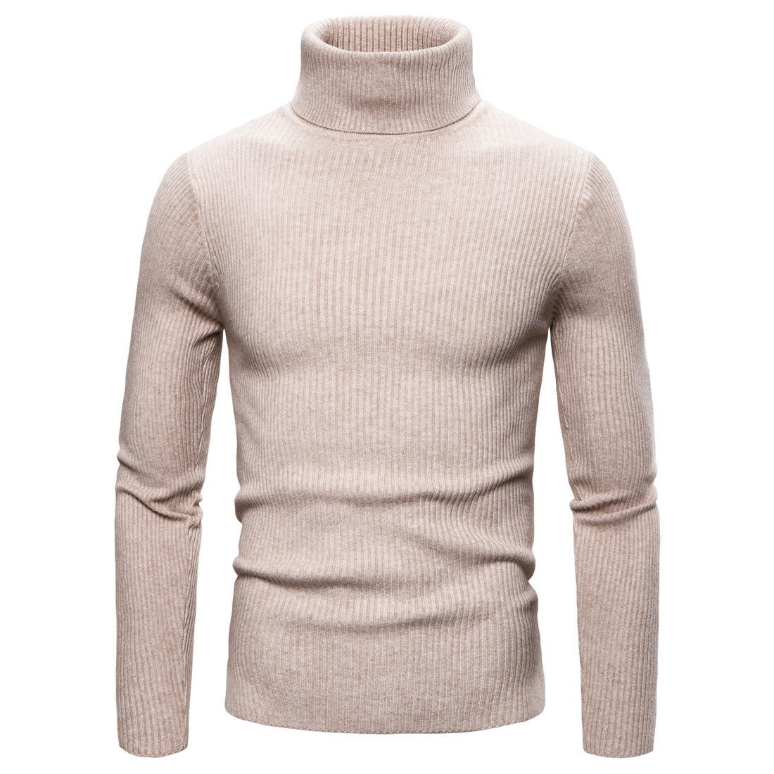 Mens Ribbed Turtleneck Knit Sweater Street-Wave Breathable Cotton Comfort For Men Everyday Style