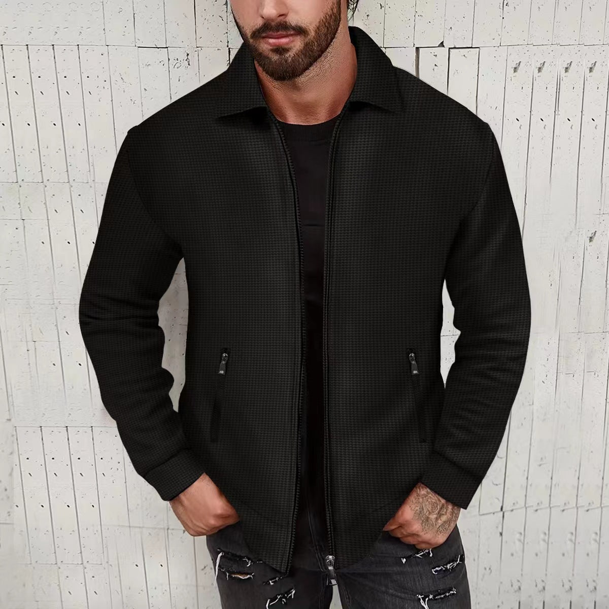 Street-Wave Men's Casual Zip Jacket With Structured Design And Handy Pockets For Everyday Wear