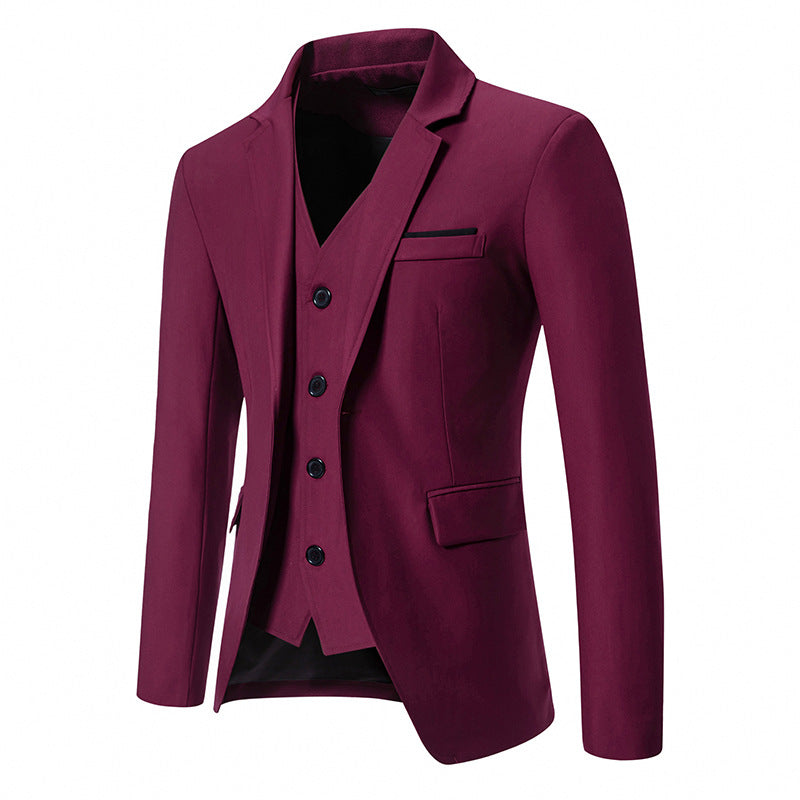 Street-wave Men's Elegant Premium Three-Piece Suit Set With Blazer Vest And Trousers For Formal Occasions