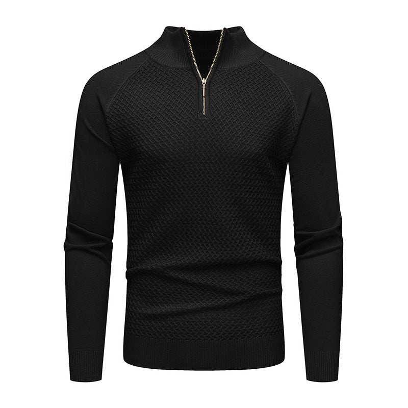 Street-wave Men's Zip Up Knit Pullover with Comfortable Fit, Versatile for Office and Casual Wear