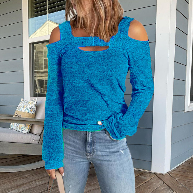 Street-Wave Cold Shoulder Long Sleeve Top With Cutout Details For Trendy Women Everyday Wear