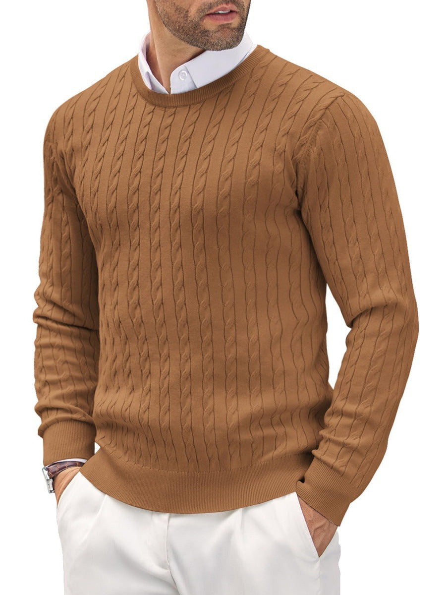Street-Wave Men's Cable Knit Sweater With Herringbone Pattern For Classic Everyday Comfort