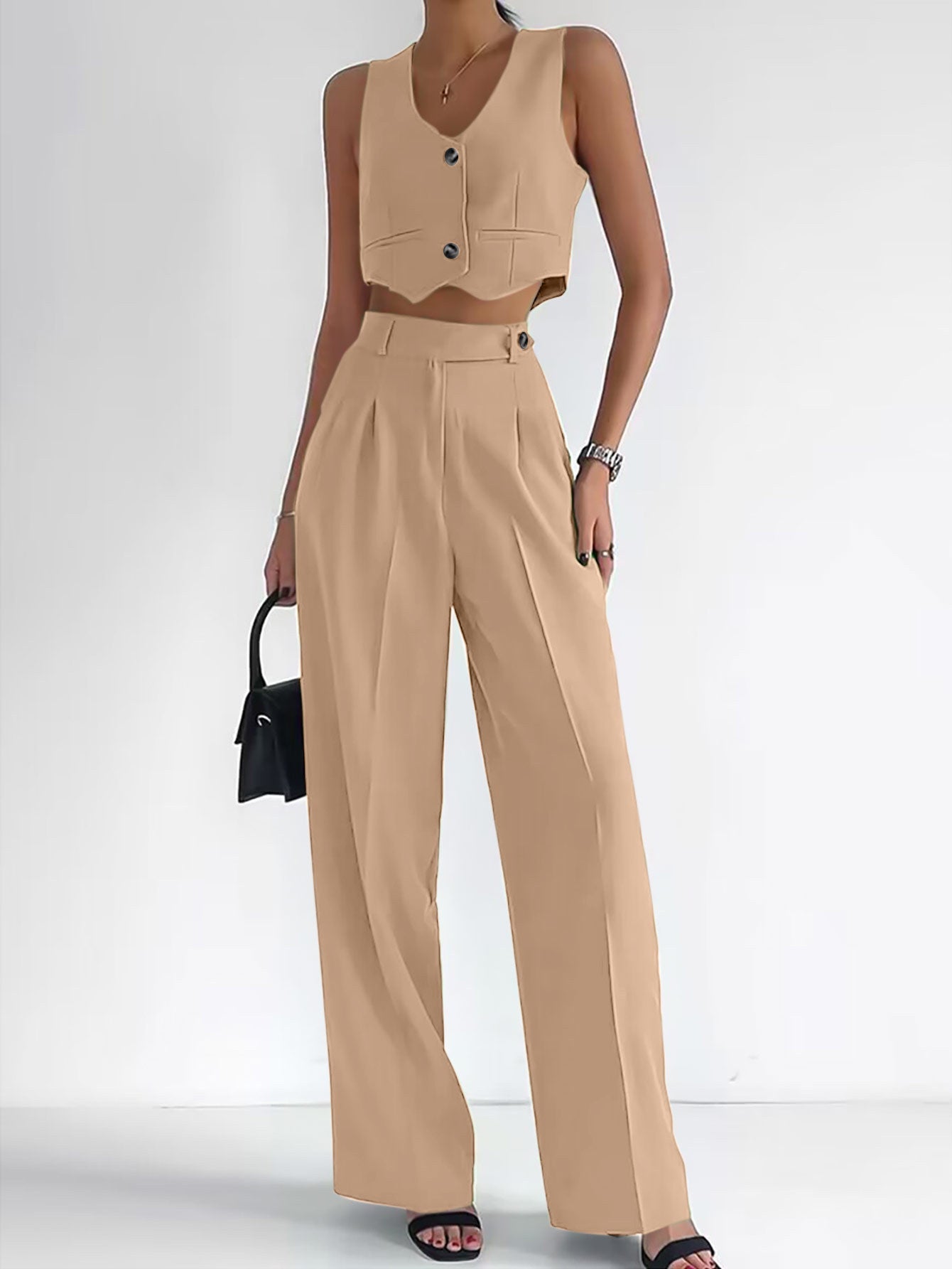 Street-Wave Women's Sleeveless Top Two-Piece Set With Wide-Leg Pants Flattering Fit