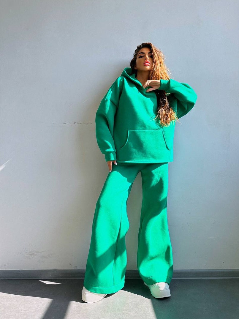 Street-wave Women's Oversized Hoodie And Wide Lounge Pants Set Cozy Comfort Effortless Streetwear