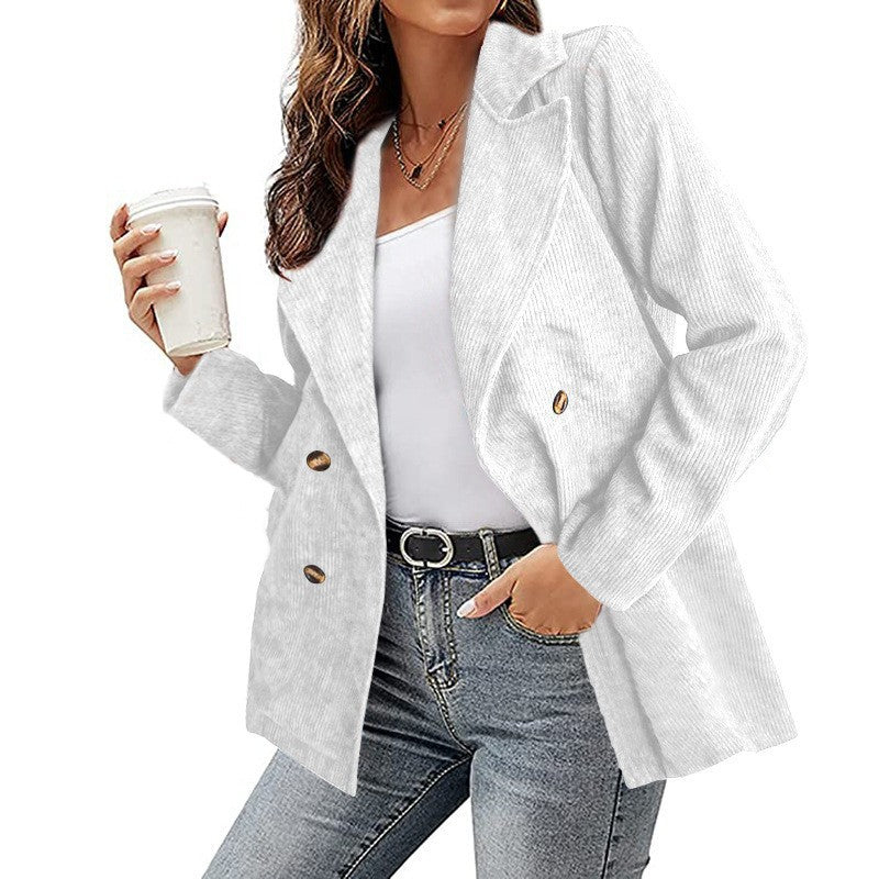 Street Wave Corduroy Jacket For Women Modern Cut Chic Lapel Two Pockets Elegant Everyday Wear