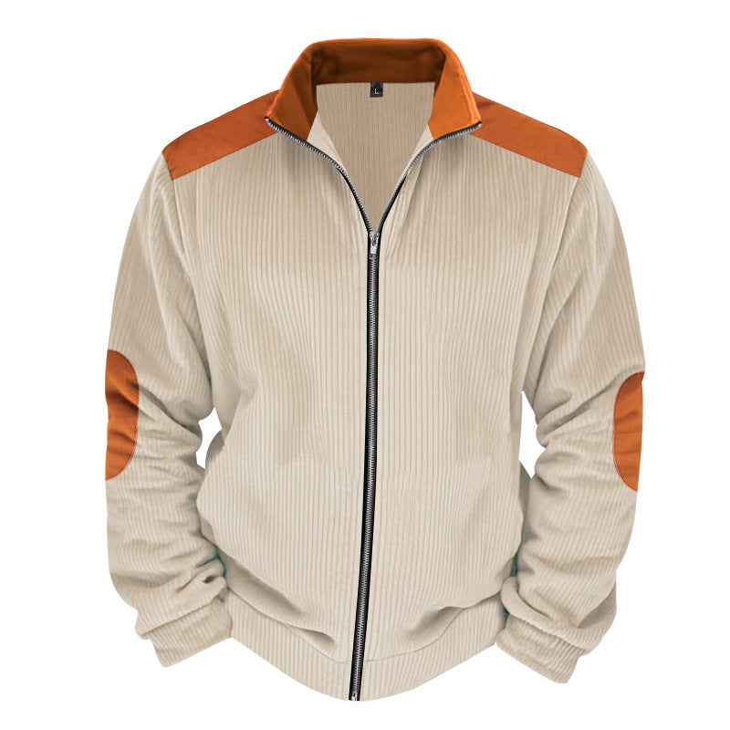 Mens Quilted Jacket Regular Fit Zipper Front Ribbed Texture Street Wave