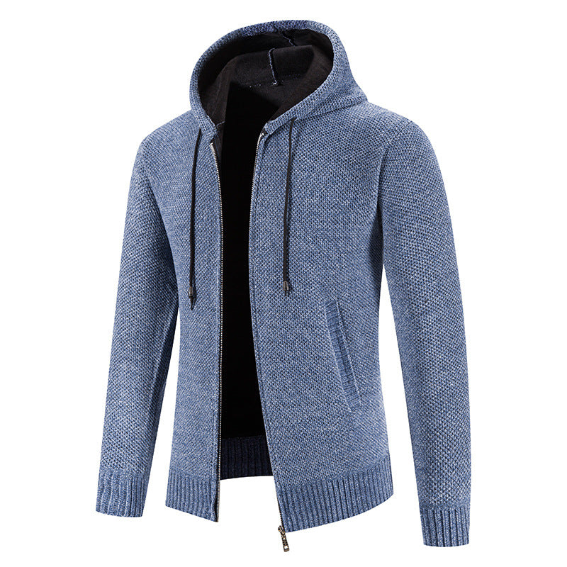 Street-wave Men's Hooded Knit Cardigan With Textured Design Zip Front Cozy Breathable